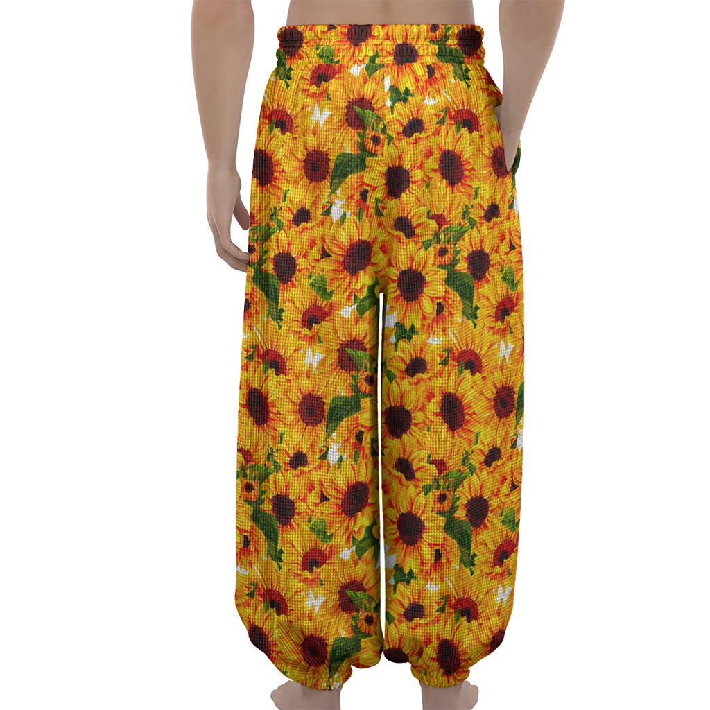 Watercolor Sunflower Pattern Print Lantern Pants