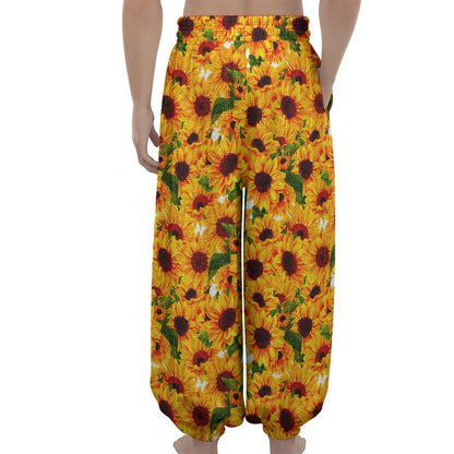Watercolor Sunflower Pattern Print Lantern Pants