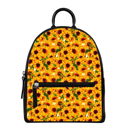 Watercolor Sunflower Pattern Print Leather Backpack