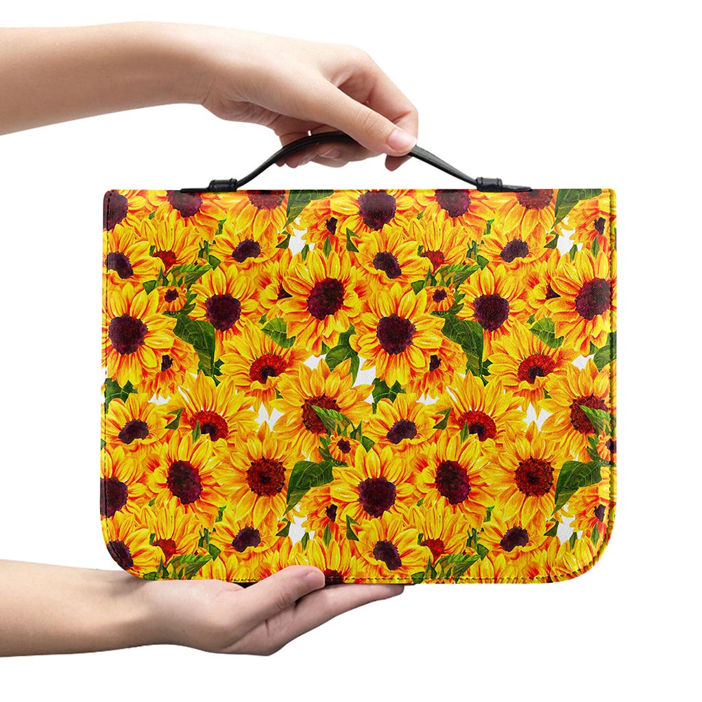 Watercolor Sunflower Pattern Print Leather Bible Cover
