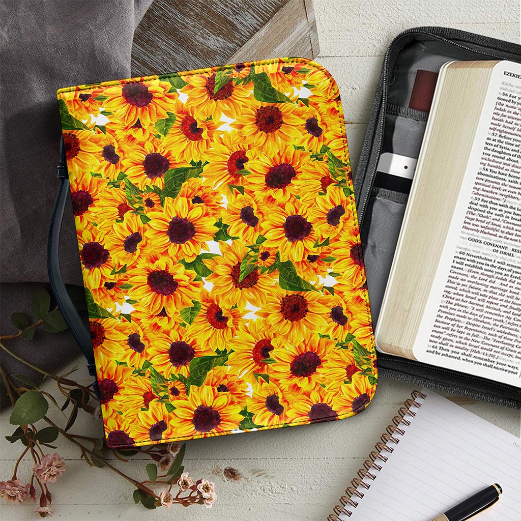 Watercolor Sunflower Pattern Print Leather Bible Cover
