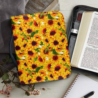Watercolor Sunflower Pattern Print Leather Bible Cover