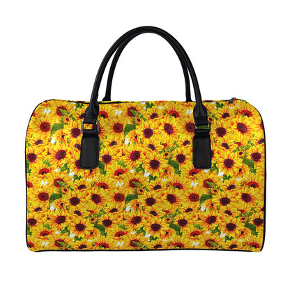 Watercolor Sunflower Pattern Print Leather Duffle Bag