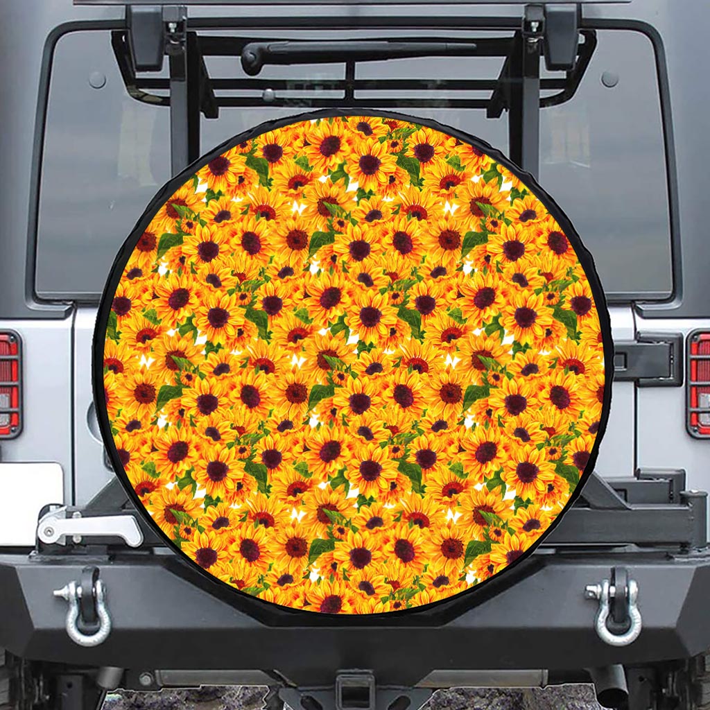 Watercolor Sunflower Pattern Print Leather Spare Tire Cover