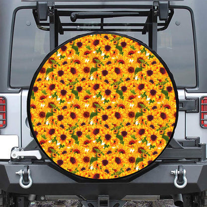 Watercolor Sunflower Pattern Print Leather Spare Tire Cover