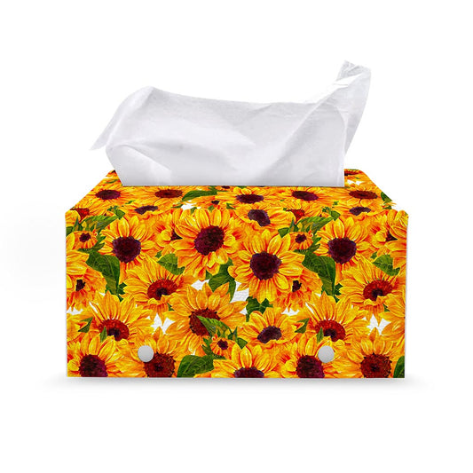 Watercolor Sunflower Pattern Print Leather Tissue Box Cover