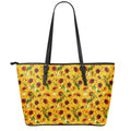 Watercolor Sunflower Pattern Print Leather Tote Bag With Zipper
