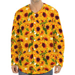 Watercolor Sunflower Pattern Print Long Sleeve Baseball Jersey