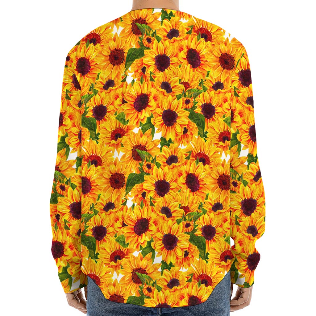 Watercolor Sunflower Pattern Print Long Sleeve Baseball Jersey