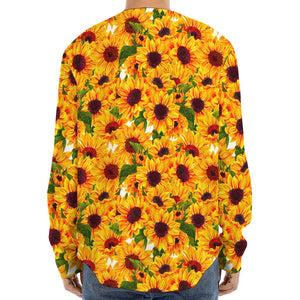 Watercolor Sunflower Pattern Print Long Sleeve Baseball Jersey