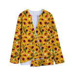 Watercolor Sunflower Pattern Print Long Sleeve Short Coat