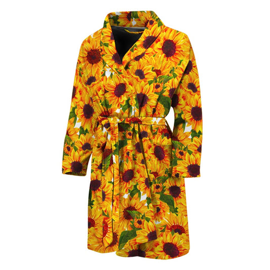 Watercolor Sunflower Pattern Print Men's Bathrobe