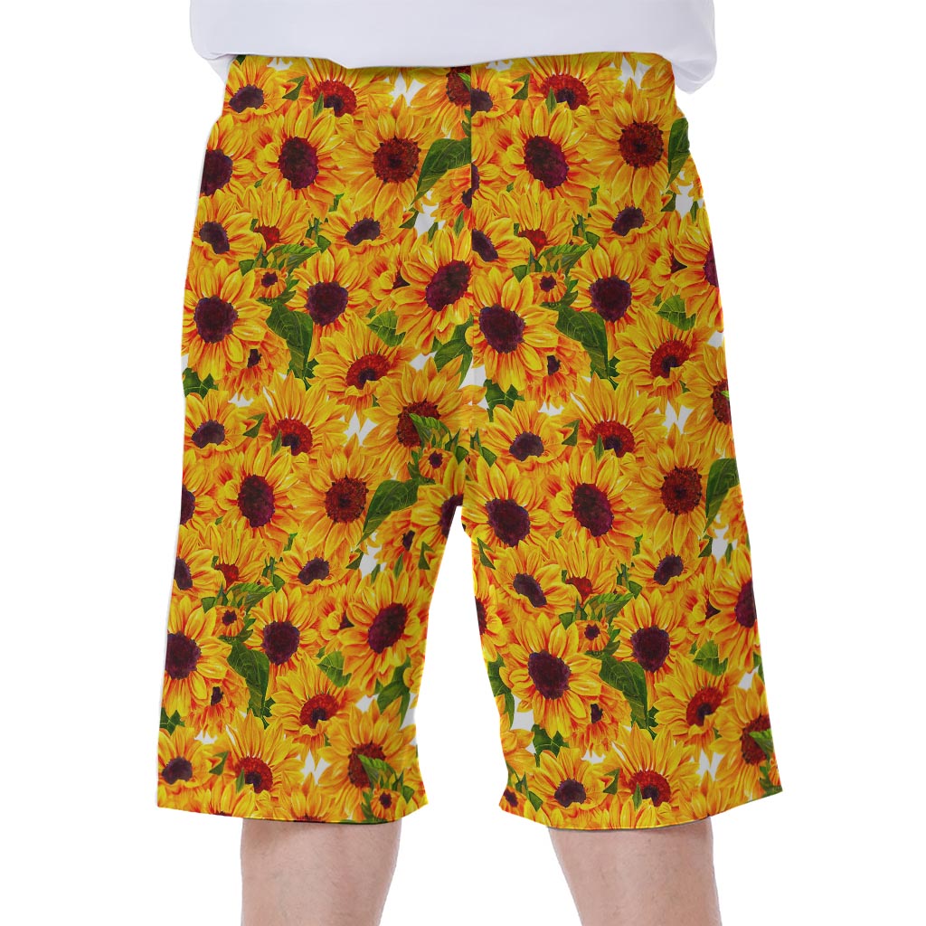 Watercolor Sunflower Pattern Print Men's Beach Shorts