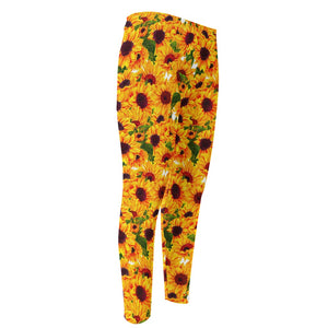 Watercolor Sunflower Pattern Print Men's Compression Pants