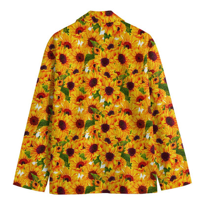 Watercolor Sunflower Pattern Print Men's Cotton Blazer