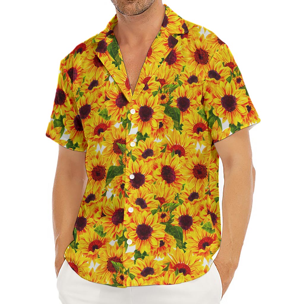 Watercolor Sunflower Pattern Print Men's Deep V-Neck Shirt