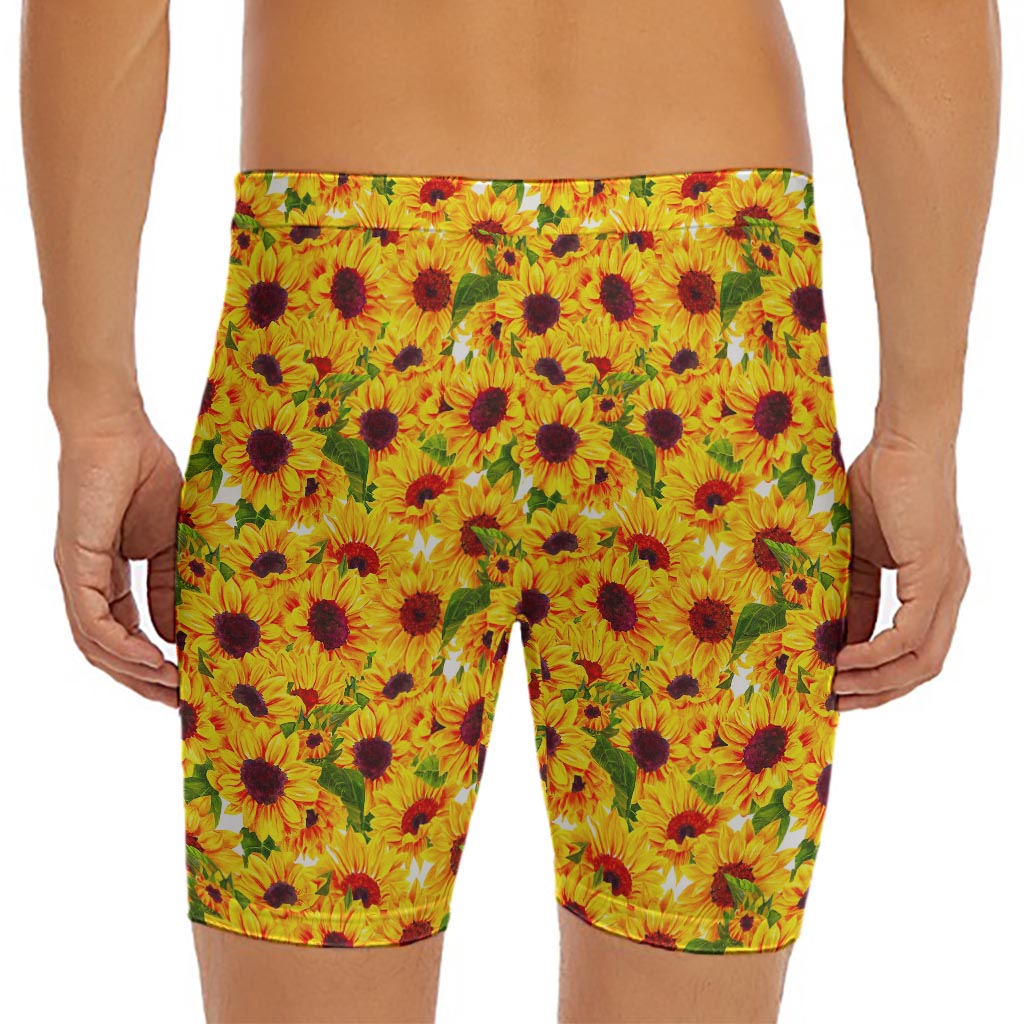 Watercolor Sunflower Pattern Print Men's Long Boxer Briefs