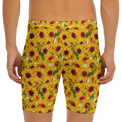 Watercolor Sunflower Pattern Print Men's Long Boxer Briefs