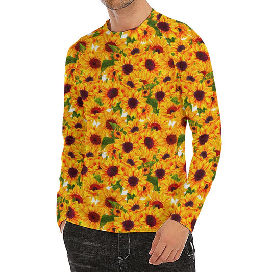 Watercolor Sunflower Pattern Print Men's Long Sleeve Rash Guard