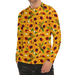 Watercolor Sunflower Pattern Print Men's Long Sleeve Rash Guard