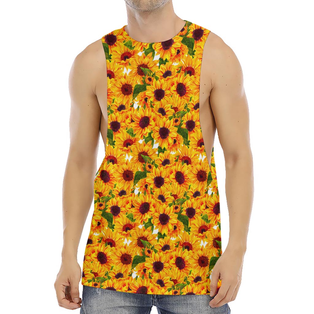 Watercolor Sunflower Pattern Print Men's Muscle Tank Top