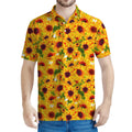Watercolor Sunflower Pattern Print Men's Polo Shirt