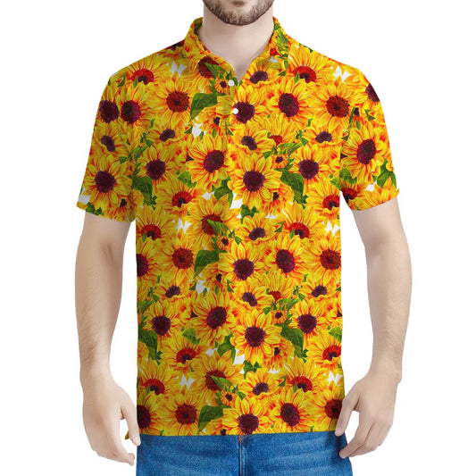 Watercolor Sunflower Pattern Print Men's Polo Shirt
