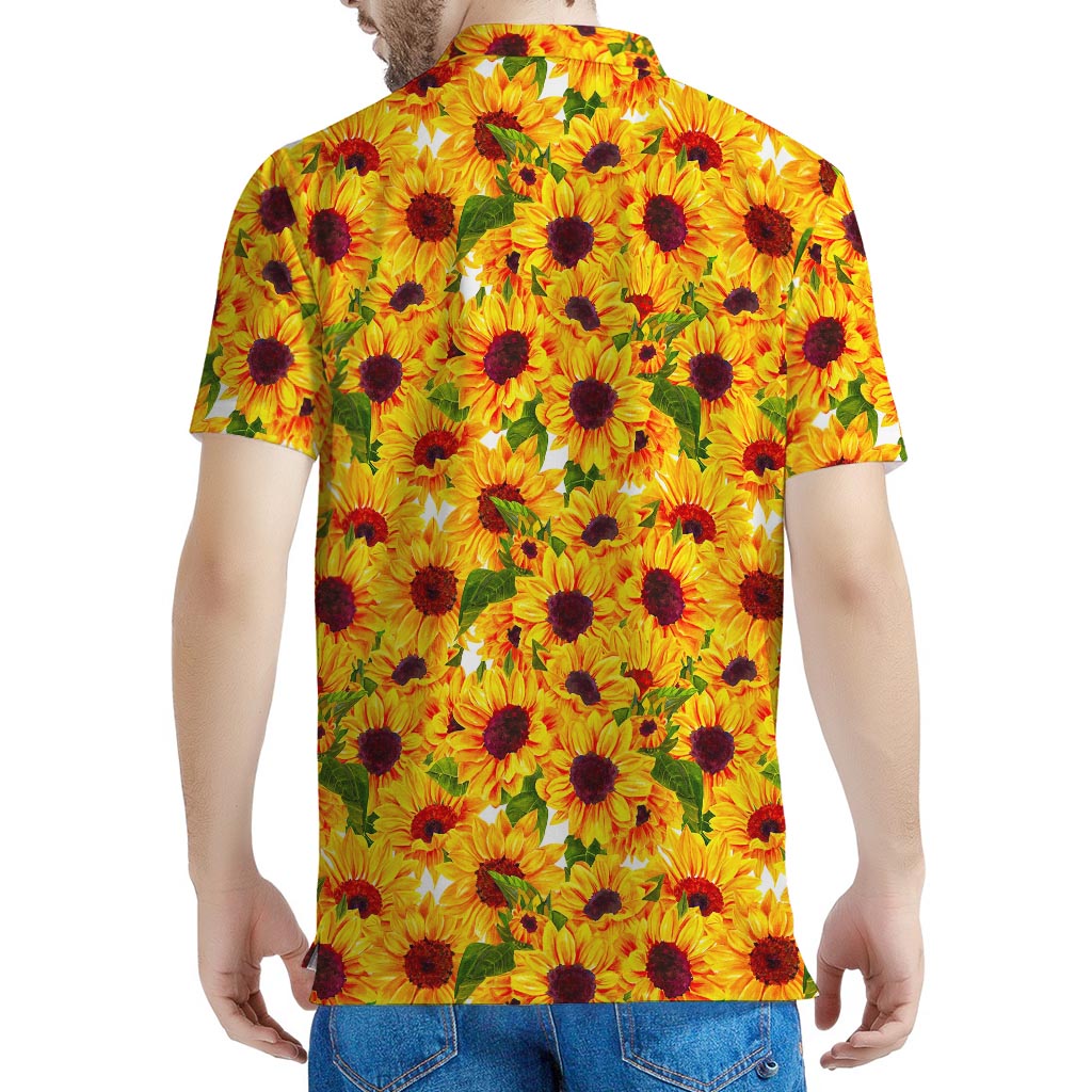Watercolor Sunflower Pattern Print Men's Polo Shirt