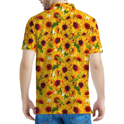 Watercolor Sunflower Pattern Print Men's Polo Shirt