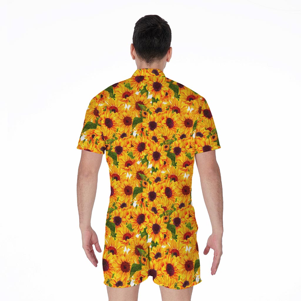 Watercolor Sunflower Pattern Print Men's Rompers
