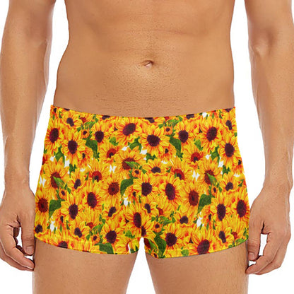Watercolor Sunflower Pattern Print Men's Short Boxer Briefs