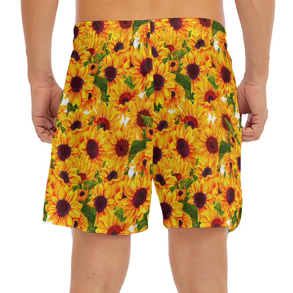Watercolor Sunflower Pattern Print Men's Split Running Shorts