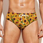 Watercolor Sunflower Pattern Print Men's Swim Briefs