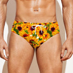 Watercolor Sunflower Pattern Print Men's Swim Briefs
