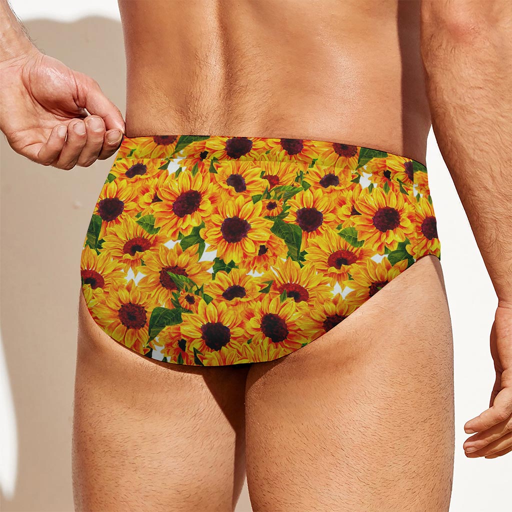 Watercolor Sunflower Pattern Print Men's Swim Briefs