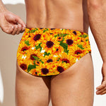 Watercolor Sunflower Pattern Print Men's Swim Briefs