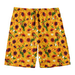 Watercolor Sunflower Pattern Print Men's Swim Trunks