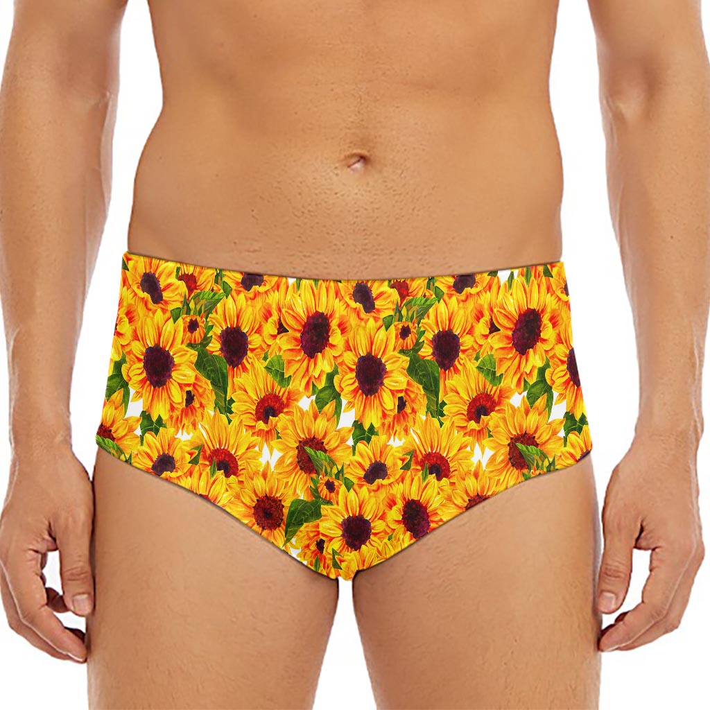 Watercolor Sunflower Pattern Print Men's Triangle Swim Briefs