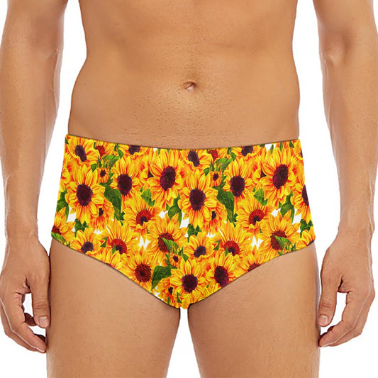 Watercolor Sunflower Pattern Print Men's Triangle Swim Briefs