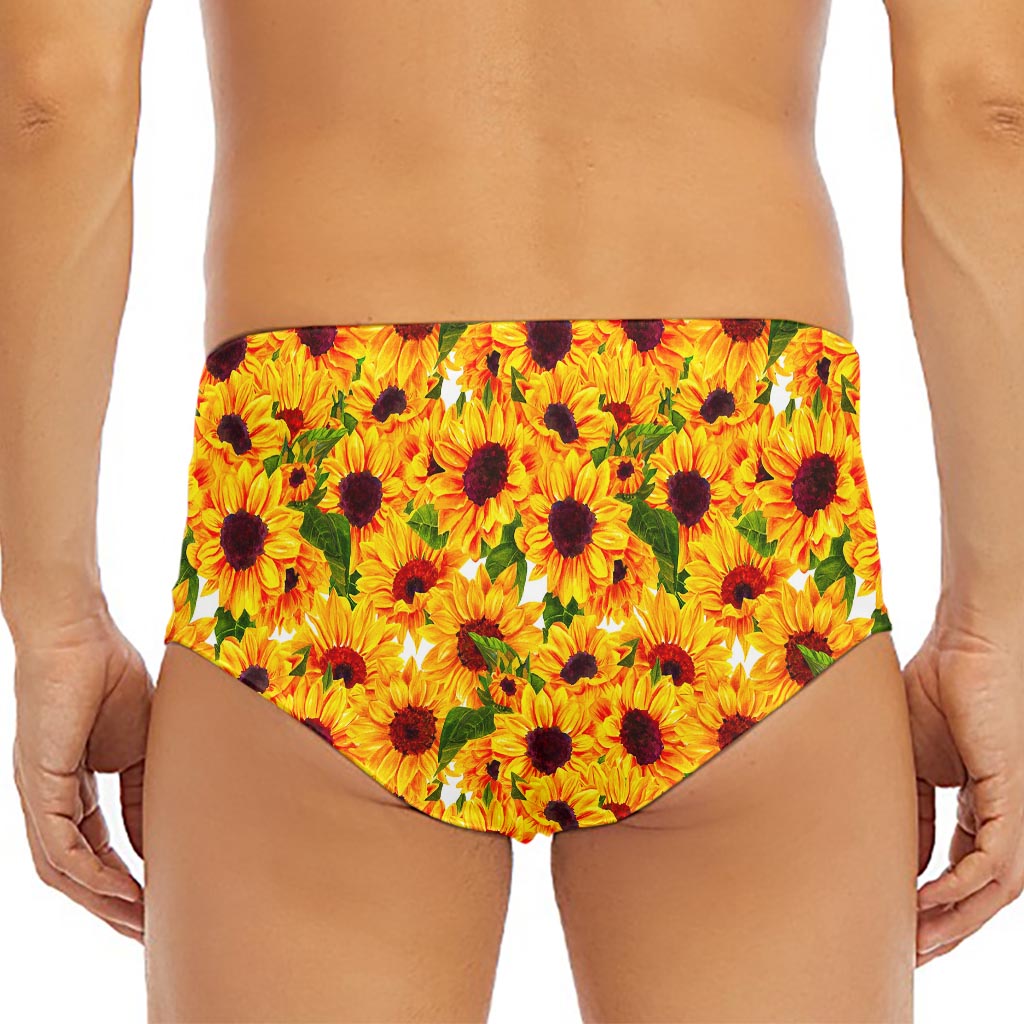 Watercolor Sunflower Pattern Print Men's Triangle Swim Briefs