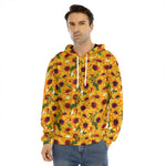 Watercolor Sunflower Pattern Print Men's Velvet Pullover Hoodie