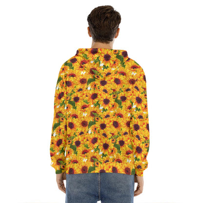 Watercolor Sunflower Pattern Print Men's Velvet Pullover Hoodie