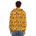 Watercolor Sunflower Pattern Print Men's Velvet Pullover Hoodie