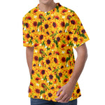 Watercolor Sunflower Pattern Print Men's Velvet T-Shirt