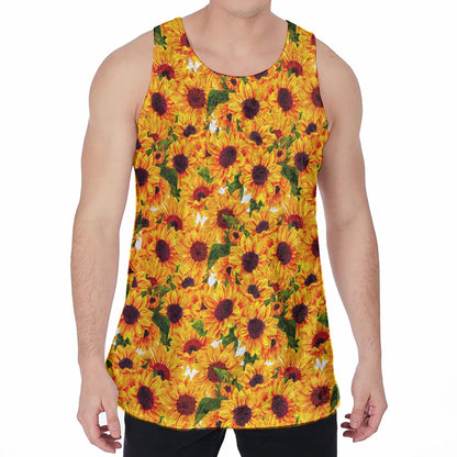 Watercolor Sunflower Pattern Print Men's Velvet Tank Top