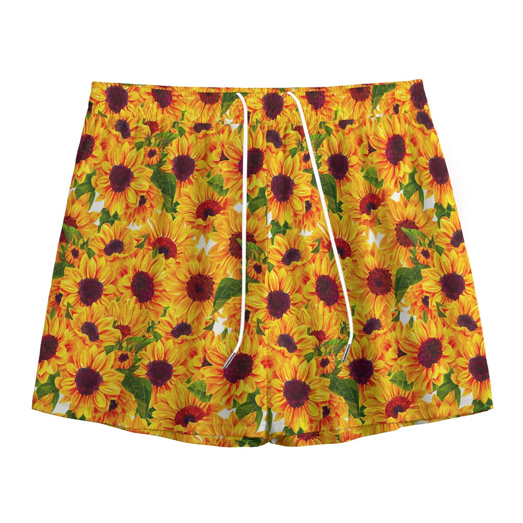 Watercolor Sunflower Pattern Print Mesh Shorts
