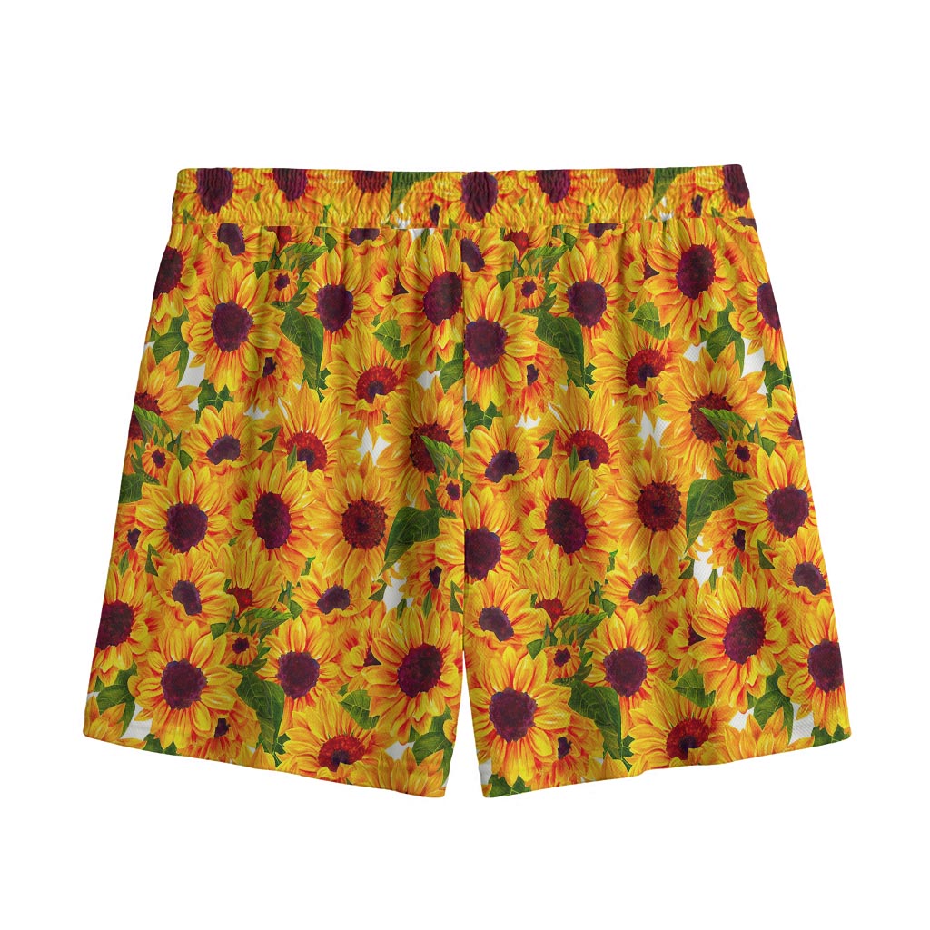 Watercolor Sunflower Pattern Print Mesh Shorts