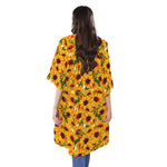 Watercolor Sunflower Pattern Print Open Front Beach Cover Up