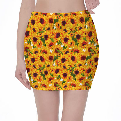 Watercolor Sunflower Pattern Print Pencil Mini Skirt