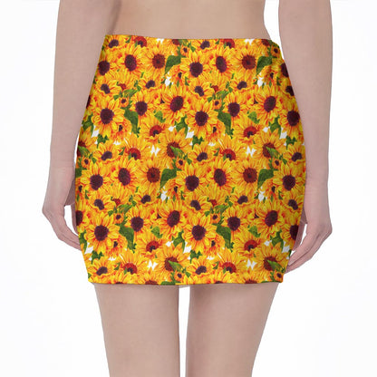 Watercolor Sunflower Pattern Print Pencil Mini Skirt